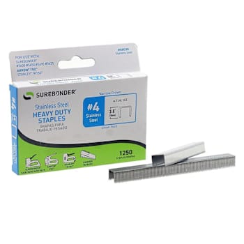 Surebonder #4 Stainless Steel Heavy Duty Narrow Crown Staples, 3/8" 1250 Count