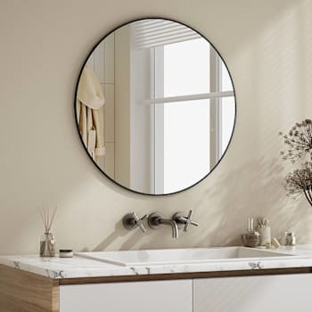 Easly 24" X 24" Round Black Aluminum Alloy Framed Wall Mirror