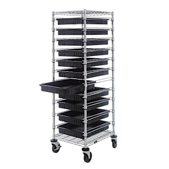 Quantum Storage Systems Mobile Conductive Bin Cart Chrome 21"W X 24"L X 69"H