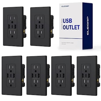 Image for Elegrp 21w Dual Type A & Type C USB Outlet, 15 Amp, Black, Package Of 6 from HD Supply