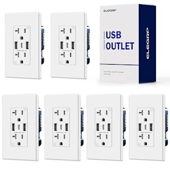Elegrp 21w Type A & Type C USB Outlet, 15 Amp, White, Package Of 6