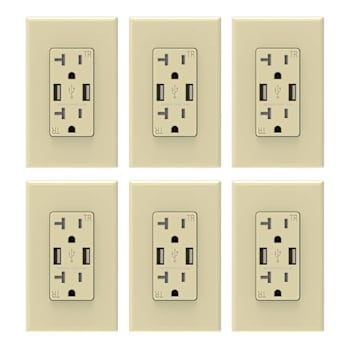 Image for Elegrp 3.6a Dual Type A USB With 20a Duplex Outlet, Ivory, Package Of 6 from HD Supply