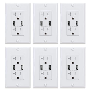Elegrp 4a Dual USB With 20a Duplex Outlet, Smart Chip White Package Of 6