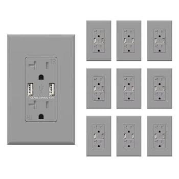 National Brand 4a Dual Type A USB With 20a Duplex Outlet, Gray, Package Of 10