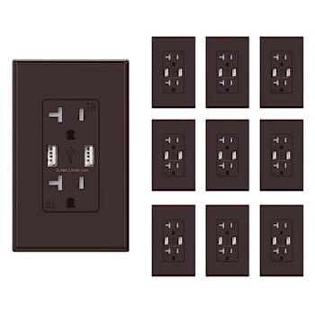 National Brand 4a Dual Type A USB With 20a Duplex Outlet, Brown, Package Of 10