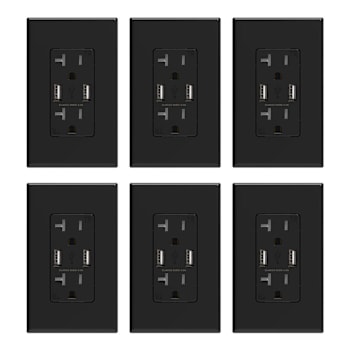 Elegrp 4a Dual Type A USB With 20a Duplex Outlet, Black, Package Of 6
