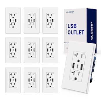 National Brand 21w Dual Type A & Type C USB Outlet, 20 Amp, White Package Of 10