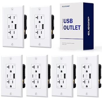 National Brand 21 Watt Type A & Type C USB Outlet, 15 Amp, White, Package Of 6