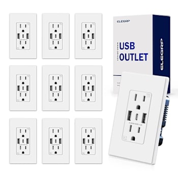 National Brand 21w Dual Type A & Type C USB Outlet, 15 Amp, White Package Of 10