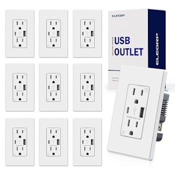 National Brand 21w Type A & Type C USB Outlet, 15 Amp, White, Package Of 10