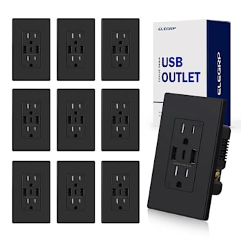 National Brand 21w Dual Type A & Type C USB Outlet, 15 Amp, Black Package Of 10