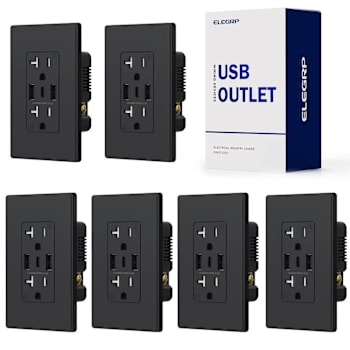 National Brand 21w Dual Type A & Type C USB Outlet, 20 Amp, Black, Package Of 6