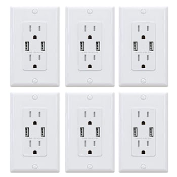 Image for Elegrp 4a Dual USB With 15a Duplex Outlet, Smart Chip White Package Of 6 from HD Supply