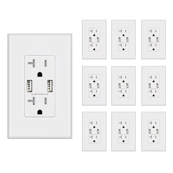National Brand 4a Dual Type A USB With 20a Duplex Outlet, White, Package Of 10