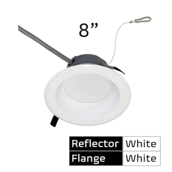 Halco 8" Commercial Downlight, Selectable Lumen & Cct, Dimmable, White Flange