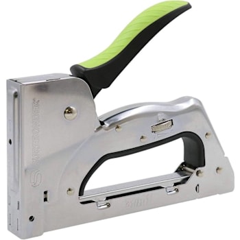 Surebonder 3-In-1 Heavy Duty Staple Gun, Chrome With Black / Green Rubber Handle