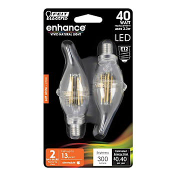 FEIT Ba10 3.3 Watt 2700k E12 Base Clear Filament Flame Tip LED Bulb (12-Pack)