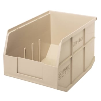 Quantum Storage Systems Stackable Shelf Bin, 12" X 8-1/4" X 7", Ivory, Case Of 6