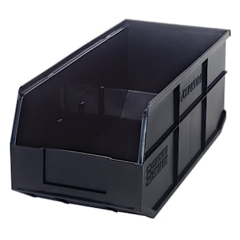 Quantum Storage Systems Stackable Shelf Bin, 18" X 8-1/4" X 7". Black, Case Of 6