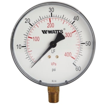 Watts 1/4" Lead Free Pressure Gauge 0 To 60 PSI