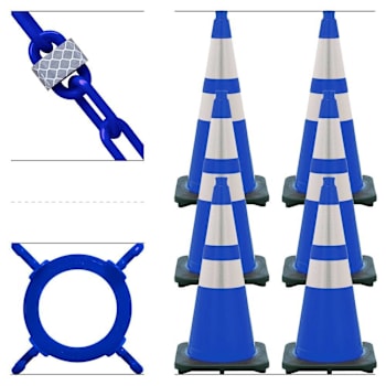 Mr. Chain 28" Blue Reflective Traffic Cones And Reflective Chain Kit