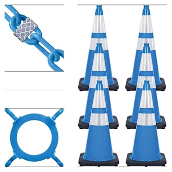 Mr. Chain 28" Sky Blue Reflective Traffic Cones And Reflective Chain Kit