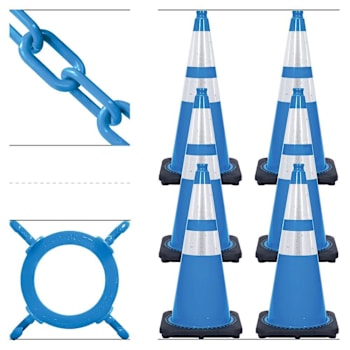 Mr. Chain 28" Sky Blue Reflective Traffic Cone And Chain Kit