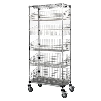 Quantum Storage Systems Mobile 5 Wire Basket Unit With 2 Shelves, 18"X36"X80"