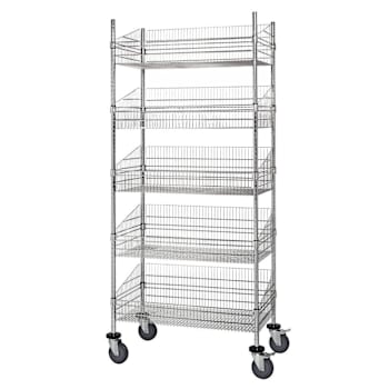 Quantum Storage Systems Mobile 5 Wire Basket Unit With 2 Shelves, 18"X48"X80"