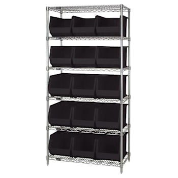 Image for Quantum Storage Systems 8 Wire Shelf Unit With 15 Black Bins, 18" X 36" X 74" from HD Supply