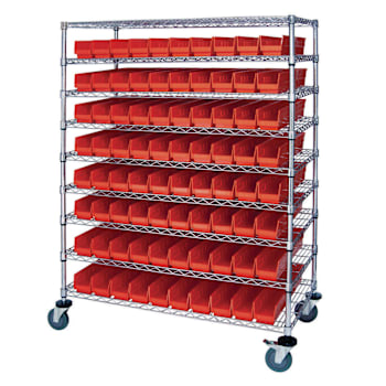 Quantum Storage Systems Wire Catheter Cart With 80 Red Bins, 24" X 48" X 69"