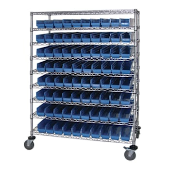 Quantum Storage Systems Wire Catheter Cart With 80 Blue Bins, 24" X 48" X 69"