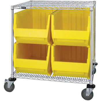 Quantum Storage Systems Wire Cart With 4 Yellow Hulk Containers, 30" X 36" X 42"
