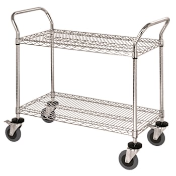 Quantum Storage Systems Mobile Cart With 2 Wire Shelves, 24" X 42" X 37-1/2"