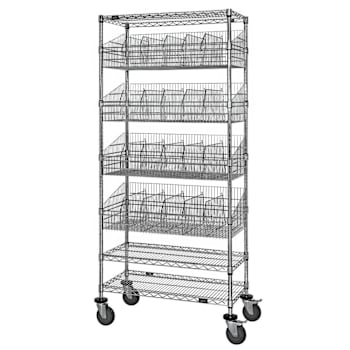 Quantum Storage Systems Mobile 4 Wire Basket Unit With 3 Shelves 18"X60"X80"