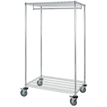 Quantum Storage Systems Mobile Wire Garment Rack With 2 Shelves, 24" X 48" X 69"