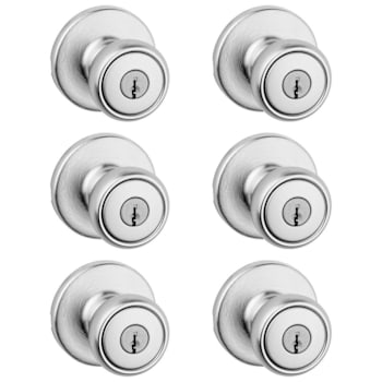 Kwikset Tylo Keyed Entry Knob With Pin And Tumbler In Satin Chrome, Case Of 6