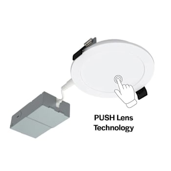 Halco 4" LED Push Lens Slim Downlight, Smooth Trim, Select Cct, 9 Watt