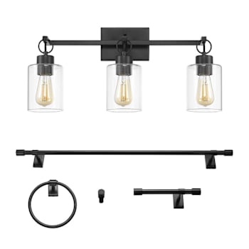 Image for Globe Electric Woods 24" 3-Light Matte Black Vanity Light, Clear Shades from HD Supply