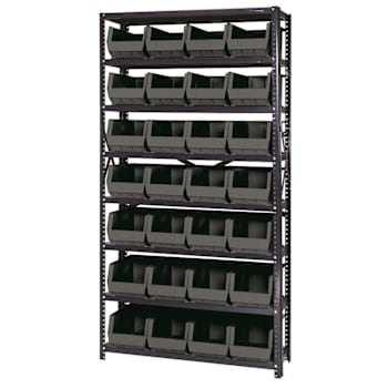 Quantum Storage Systems Bin Shelving Unit 12x36x75" 8 Heavy Duty Shelves/28 Bins