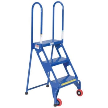 Image for Vestil Folding 3-Step Ladder W/ Wheels (Blue) from HD Supply
