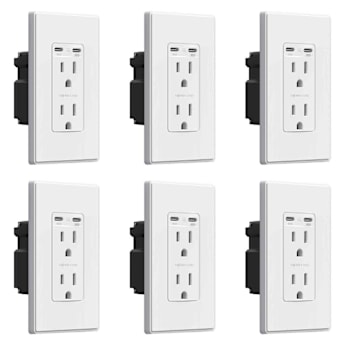 Image for Elegrp 130w Dual Type C USB Wall Outlet, Ul Listed, White Package Of 6 from HD Supply