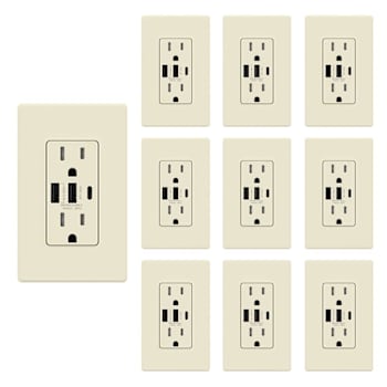 Image for Elegrp 30w 6.0 Amp 3-Port USB Wall Outlet, Matte Almond Package Of 10 from HD Supply