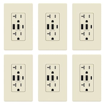 Image for Elegrp 30w 6.0 Amp 3-Port USB Wall Outlet, Matte Almond Package Of 6 from HD Supply