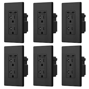 Image for Elegrp 130w Dual Type C USB Wall Outlet, Wall Plate Included, Black Package Of 6 from HD Supply