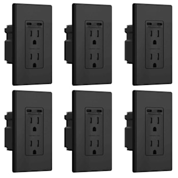 Image for Elegrp 130w Dual Type C USB Wall Outlet, Black Package Of 6 from HD Supply