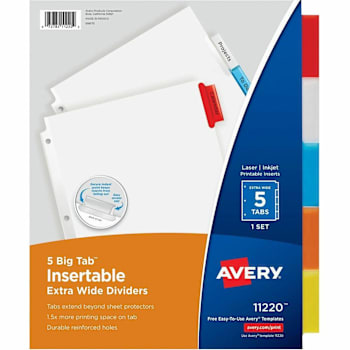 Avery® Big Tab Extra-Wide Insertable Dividers Package Of 5