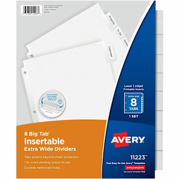 Avery® Big Tab Extra-Wide Insertable Dividers Package Of 8