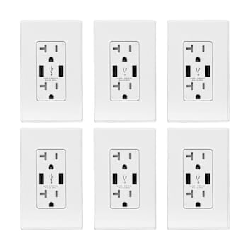Image for Elegrp 25w Type A USB Wall Outlet 20a Duplex Receptacle White Package Of 6 from HD Supply
