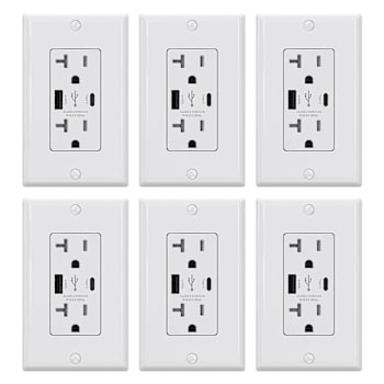 Image for Elegrp 25w Type A & Type C USB Outlet, 20a Duplex Receptacle, White Package Of 6 from HD Supply